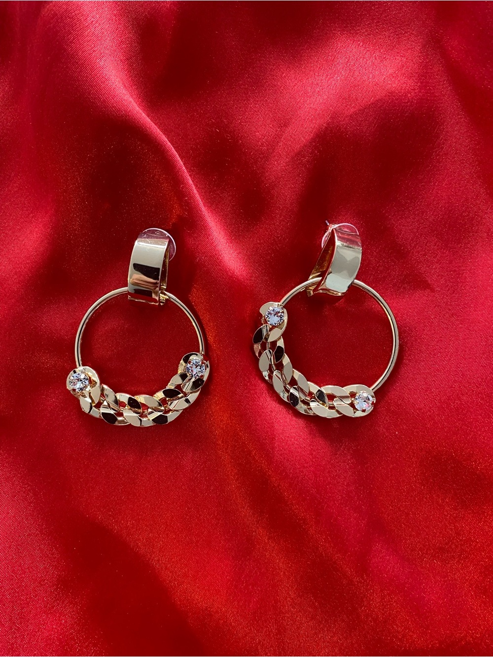Gold Hoop Chain & Crystal Drop Earrings - Women Jewelry